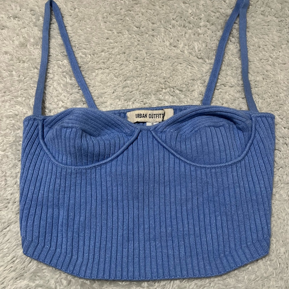 Urban Outfitters Cropped Blue Tank Size S Faux Underwire Look Y2K